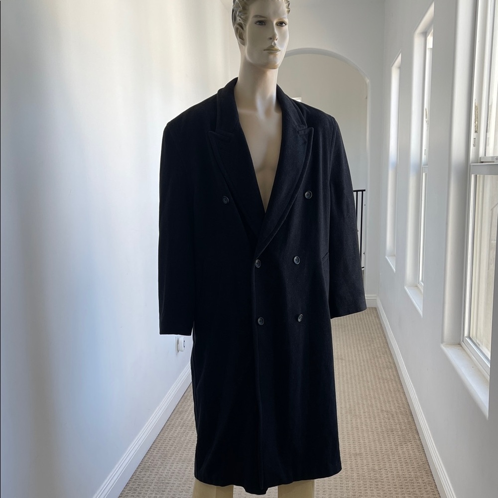 APART Vintage Men's Black Double-Breasted Wool Cashmere Blend Coat Size 44